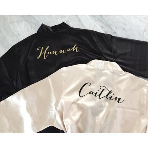 Personalise brithday gift glitter gold satin Bride bathrobe custom names bridesmaid rob monogrammed dress robe kimono sleepwear