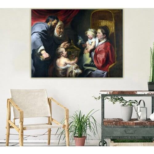 Jacob Jordaens《The Virgin and Child with Saint John and his Parents》Canvas Oil Painting Aesthetic Picture Decor Home Decoration