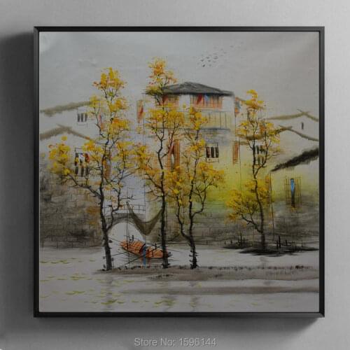Oil Painting Canvas Hand painted Abstract Chinese Landscape Wuzhen Water Villag Wall art Picture Modern Paintings #984