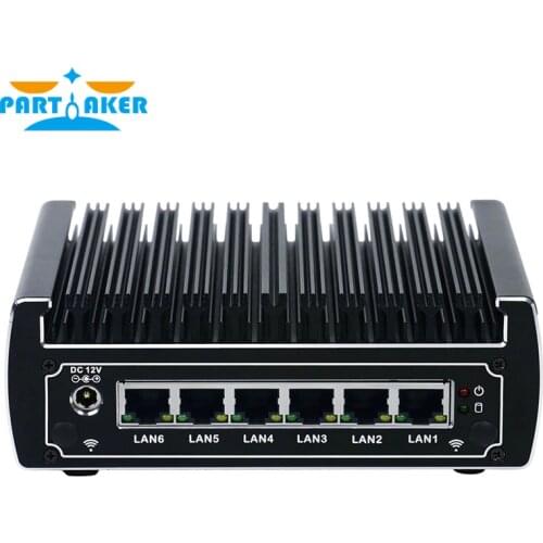Partaker 6 Ethernet LAN fanless pfsense Mini PC Intel Skylake core i3 7100U DDR4 Ram AES-NI linux server firewall computer