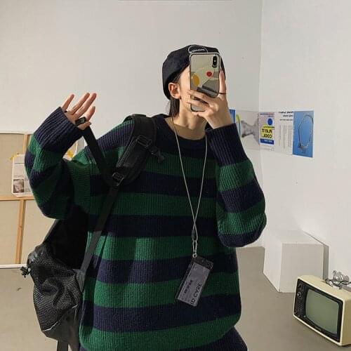 Man Korean Fashion Sweaters y2k clothes Mens 2021 Winter New Couple Sweater Casual Oversize Woman Pullovers Streetwear Striped