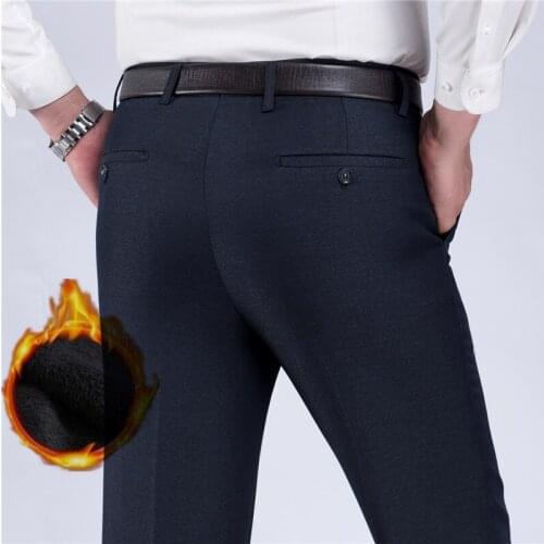 ICPANS Thick Warm Winter Dress Pants Men Straight Classic Business Office Formal Suit Trousers Men Black Big Size 29-40 42 44