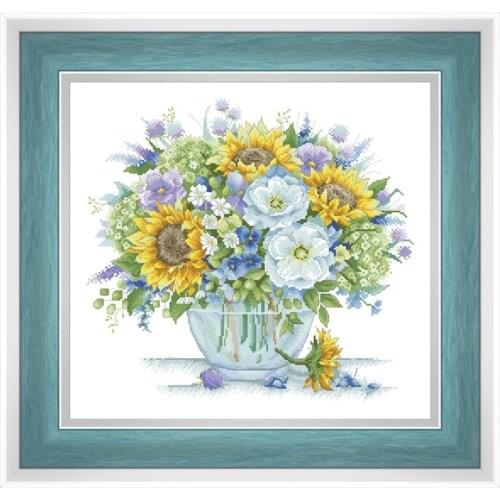 Sunflower wild flower vase cross stitch kit aida 18ct 14ct 11ct unprint canvas cotton thread embroidery kits DIY craft set