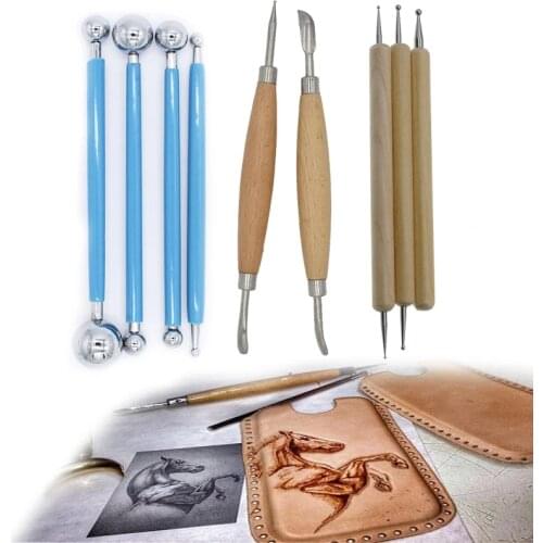 Leather Caving Tool Point Stylus Splicing Spoon Balls Embossing Press Leathercraft Diy Design Art Modeling Working Tools Set