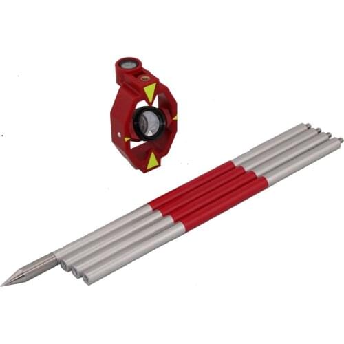 New Mini Optical Prism with 4 Poles For Total Station , the prism constant= 0/-30mm Inline Metal Prism Pole Set