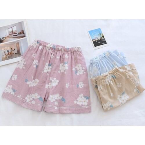 Pajamas Summer Cotton Gauze Shorts Japanese Style Simple Elastic Waist Casual Large Size Cartoons Women Home Pants Sleep Bottoms