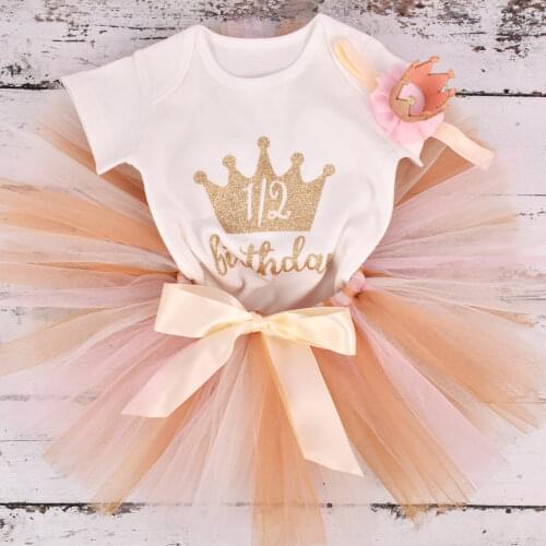 Baby Girls Gold Crown Birthday Tutu outfit Infant 1/2 Birthday Party costume Baby Photo Props Clothes Set 4 colors option