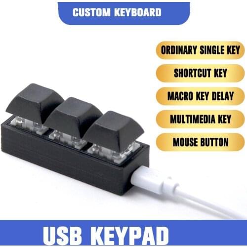 USB Wired 3 Key Mini Keypad Copy Space Enter Macro Audio Custom Programmable Game Keyboard Shortcut Multimedia Keys