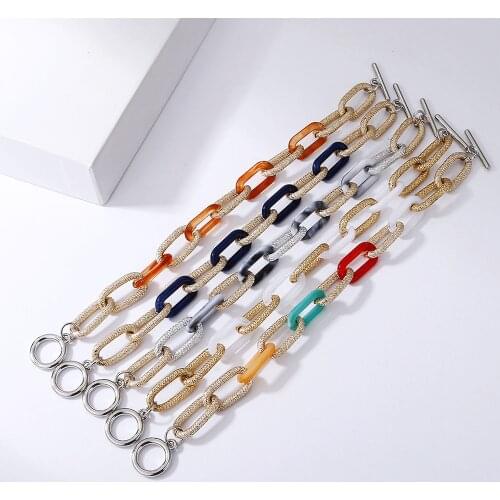 Vintage Jewelry Accessories Matte Multi Colors Acrylic Aluminum Chain Hip Hop Buckle Bracelet for Women 2021 New Trend