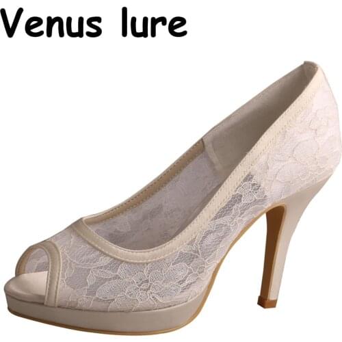 Magic Shoes Open Toe High Heels for Women for Wedding Ivory White Lace