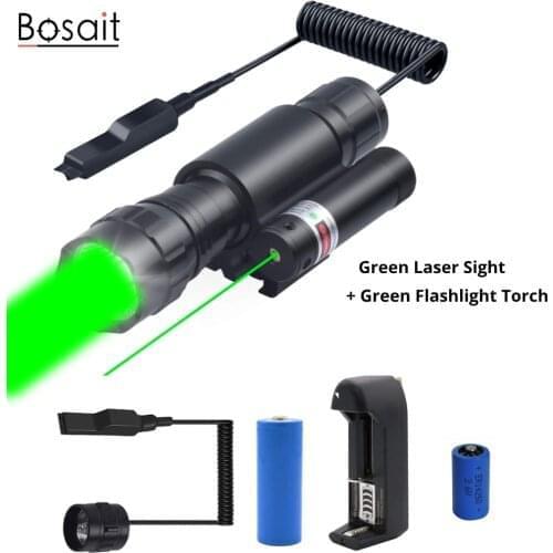 Weapon Light Rifle Flashlight with Green Red Laser Sight Fit for 11mm 20mm Rail with Battery and Charger