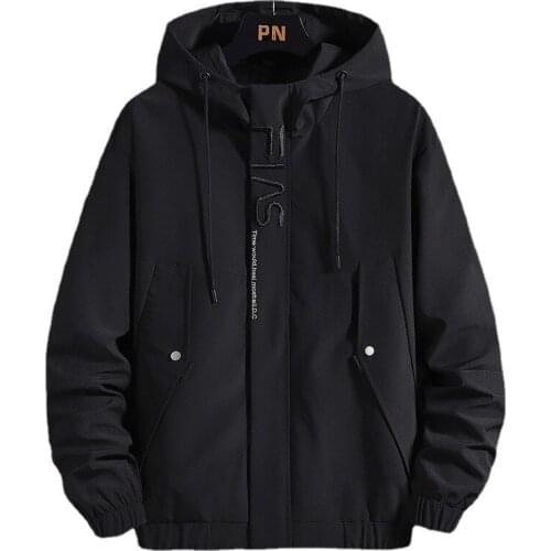 Plus Size M- 4XLMens Spring Hooded Jacket Hip Hop Printed Zipper Flying Jacket Fashion Solid Color Slim Jacket Men 2021