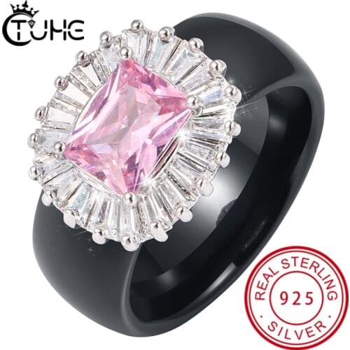 S925 Sterl Silver Classic Engagement Ring Brand Design AAA White Cubic Zircon Female Women Wedding Healthy Ceramic Band CZ Rings