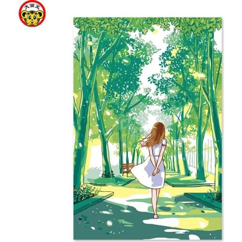 Home decor painting manual coloring decoration paintings own color summer green girl heart cartoon gift