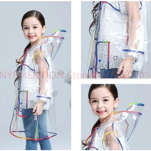 Children Raincoat EVA Transparent Clear Rainwear Hooded Outdoor Touring Rain Coat 10PCS