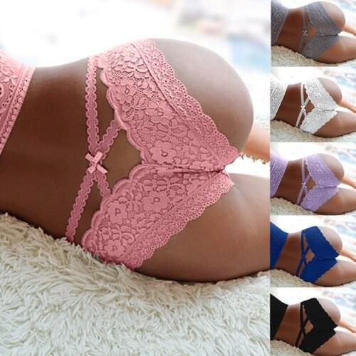 2021 Sexy Underwear See-Through Lace Lingerie Women Briefs Cross Straps Bow Elegance High Waist Panties Female Elastic Thongs