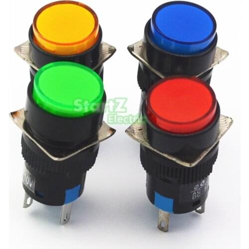 5Pcs DC 12V 16mm Push Button Self-Reset Latching Switch Round LED Light Momentary Switch DC24V AC110V AC220V