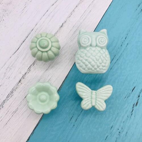 8pcs Lovely Drawer Kid Room Clothes Cabinet Cartoon Image Cabinet Draw Pretty Handle Knobs Fashion Jade Green Ceramic Door Pulls