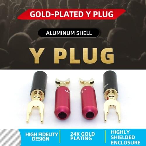 8pcs\lot Gold Snake Brass Gold plated and Silver Plated Y Spade Speaker Plugs Audio Screw Fork Connector Adapter Free Shipping