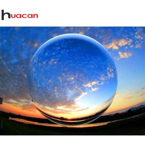 Huacan Diamond Painting Full Drill Sunset Scenery Home Decor Diamond Embroidery Mosaic Drops Of Water Landscape Wall Stickers