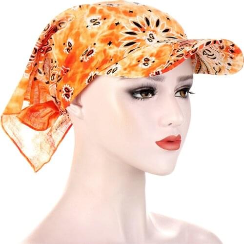 Bandana Turban Square Scarf Hat Boho Floral Tie Knot Back Cotton Baseball Cap Adjustable Women Headscarf Sun Visor Hat