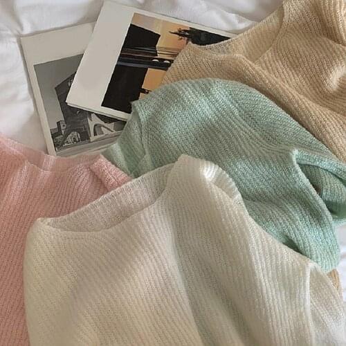 5 Colors Women Long Sleeve O Neck Solid Color Hollow Out Thin Knitwear Blouse Pullover Spring Knitwear for Women