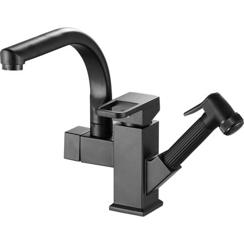 Black All-copper Kitchen Pull-up Tap Hot and Cold Double Use Home Sink Washing Basin Pull Out for Kitchen Sinks Water Tap