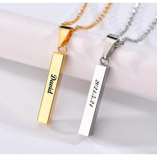 Four Sides Engraving Square PendantsNecklaces New Custom Names Necklace Stainless Steel Pendant Gift Jewelry For Women/Men