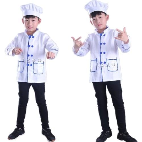 Cook Chef Jacket Uniform For Kids Boy Role Play Halloween Performance Stage Party Restaurant Waiter Waitress Free Shipping