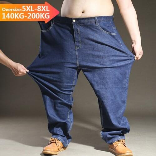 Jeans Mens Cotton Loose Elastic Waist Harem Pants Hip Hop Denim Straight Wide-leg Blue Trousers Male Large Size 5-8XL Oversize