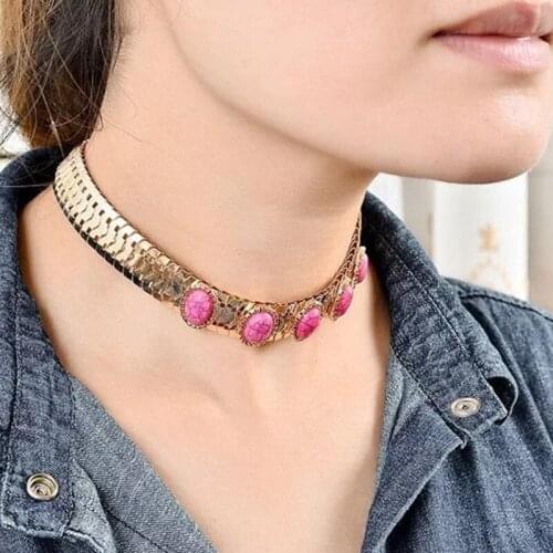 European and American summer fashionable new style simple pink natural stone temperament womens necklace accessories wholesale