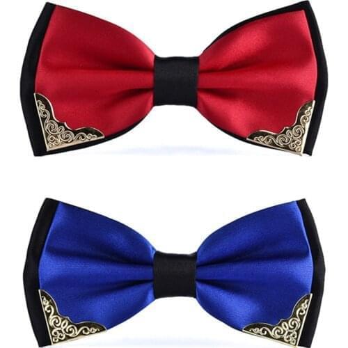 Mens Bow Tie Metal Head Solid Noble Classic Double Layer Business Formal Male Neckwear Fashion Tie Gift Costume Accessories