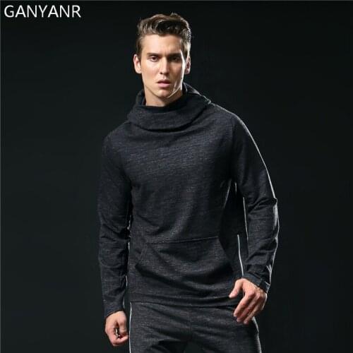 GANYANR Brand Running T Shirt Men Tennis Sportswear Jogging Fitness Tops Tee Hoodie Training Long Sleeve quick Dry Gym Exercise
