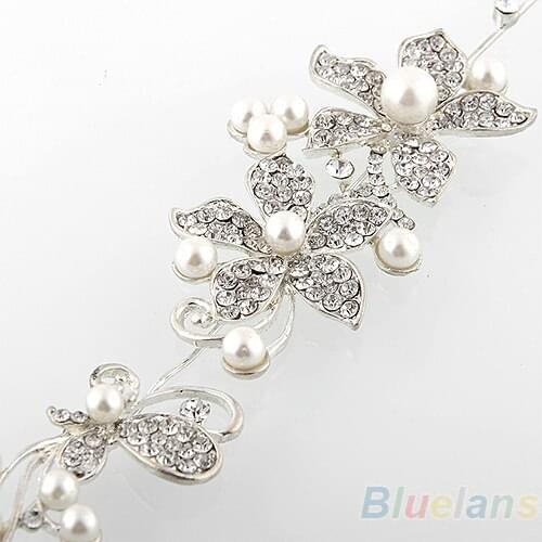 Headwear Women Crystal Rhinestone Faux Pearl Flower Party Bridal Headband Headwear Hair Band Tiara Clear Women