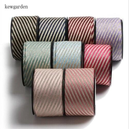 Kewgarden Bronzing Twill Stripe Satin Ribbons 1" 1.5" 10 25 38mm DIY Hairbow Accessories Handmade Tape Packing Webbing 20 Yards