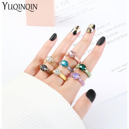Resin Engagement Finger Ring For Teen Girls Vintage Accessories Pink Weddings Womens Rings Minimalist Thin Crystal Rings Female
