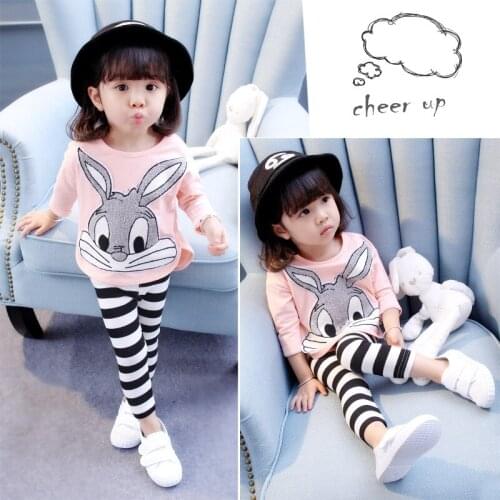 2017 Autumn New Baby Girl Clothing Set Cute Embroidered Rabbit Sweater+striped Leggings 2pcs Suits,infant Girls Suits