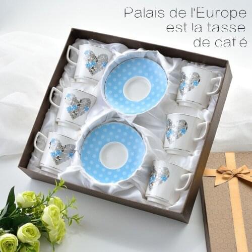 Continental Coffee Cup and Plate Set 6 Cups and 6 Plates Gift Box Ceramic Coffee Cup and Plate Exquisite Ceramic Coffee Cup and