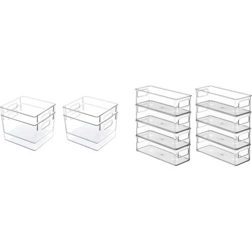 12 Pcs Refrigerator Organizer Bins Pantry Organization Storage Bins With Handle, 8 Pcs A & 4 Pcsb