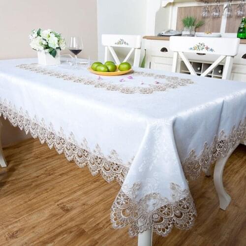 EMDKONI Lace multifunctional home textile satin elegant jacquard tablecloth wedding table runner white party tablecloth