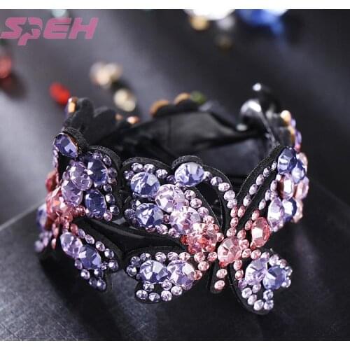 The new pill head disc hair device adult elegance crystal butterfly with toothed non-slip hair ring twisting clip hair ornament