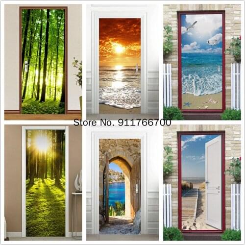 Wallpaper Poster Adhesive PVC Removable Waterproof Wall Stickers Arched Door Sticker Door Sticker Decal Home Decor Living Room