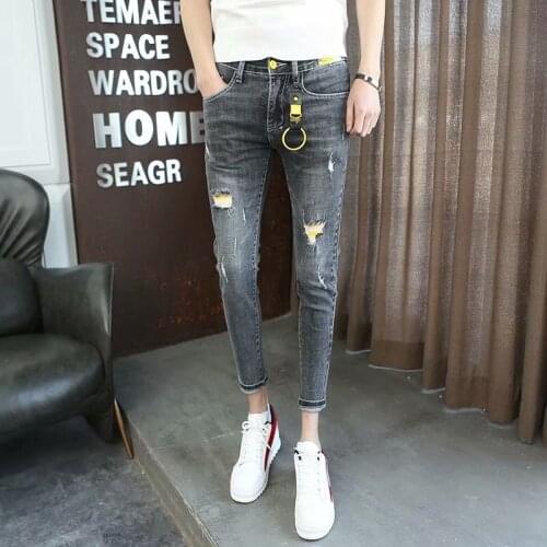 Wholesale 2020 Demim mens tight-fitting trendy men Korean spirit guy small feet jeans social people ankle length pencil pants