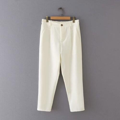 Plus size High-waisted straight suit cigarette pants 2021 spring autumn black white creamy-white ladies pants female trousers