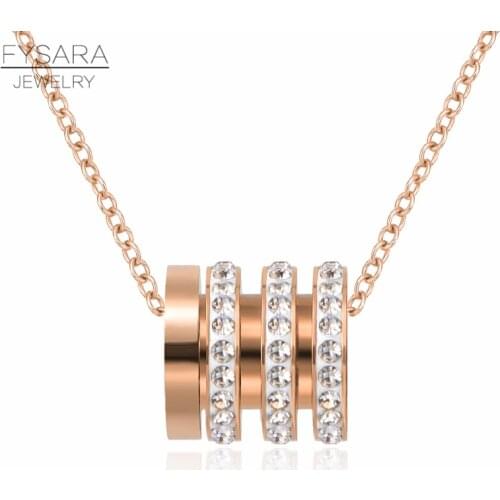 FYSARA Luxury Brand Move Rows Crystals Round Necklace For Women Rose Gold Short Collar Pendant Stainless Steel Wedding Jewelry