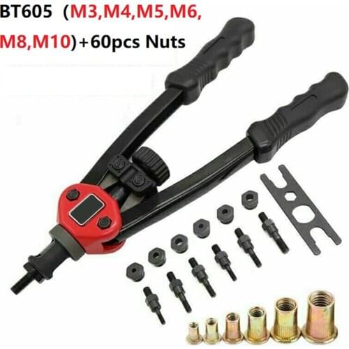 Hand Threaded Rivet Nut Gun With 50-70pcs nuts Insert Manual Riveter Riveting Rivnut Tool for M3, M4, M5, M6, M8, M10,M12