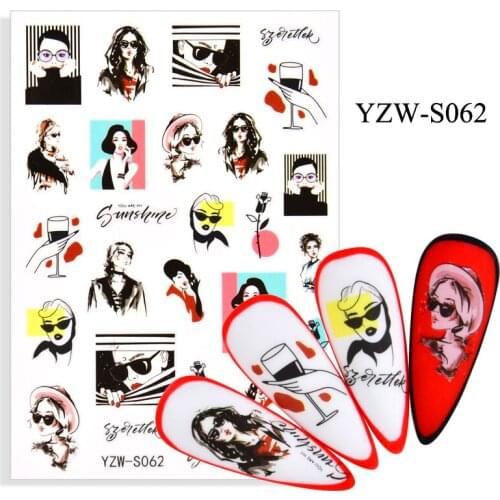 3D Stickers for Nails Self-adhesive Fashion Girl Flowers Nail Art Decorations Wine Glass Glasses Sticker Nail Foil Accessories