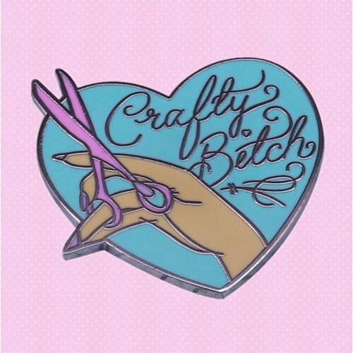 Sarcasm Stitch Bitch Enamel Pin Scissor Sister Heart Liberalism Feminist Dressmaker Tailor Badge craft lover Brooch
