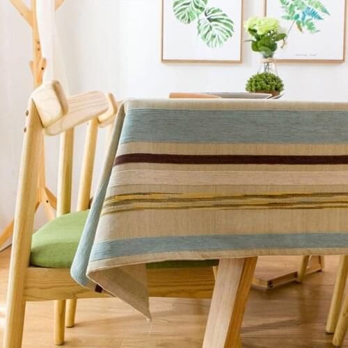 Customized Nordic Style Striated Cotton Linen Tablecloth,Modern Rectangle Table Cover for Dinning Table Tabletop Decoration