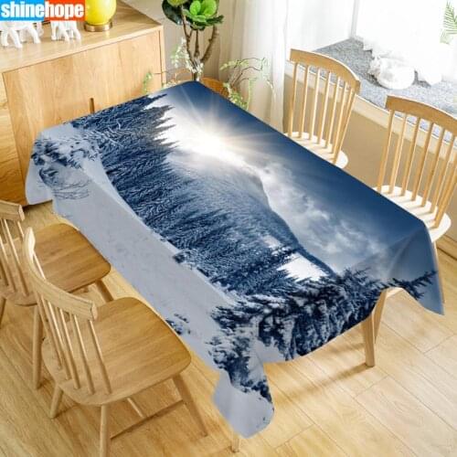 Custom Winter Snow Nature Table Cloth Oxford Print Waterproof Oilproof Home Rectangular Party Table Cover 100X140cm/140X250cm